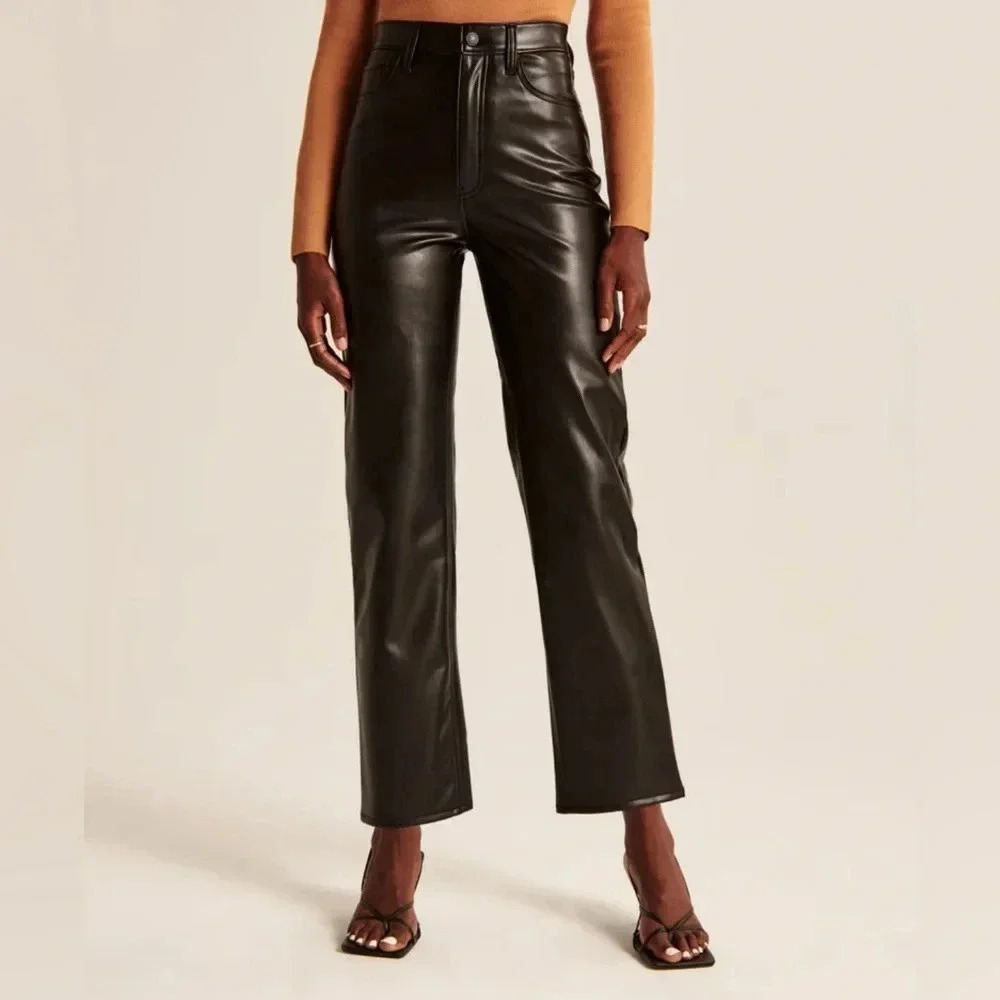 Abercrombie & Fitch Vegan Leather Ankle Straight Pant Sz 30 Black‎